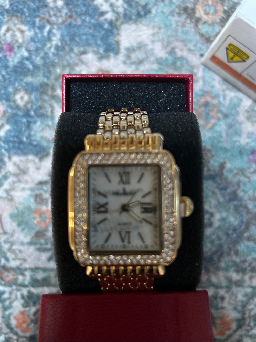 Peugeot Gold-Tone Crystal Square Dial Women's Bracelet Watch - Picture 4 of 5